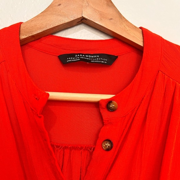 Zara Premium Orange Coral  Buttoned Midi Tie Front  Dress Size Medium - Picture 3 of 10